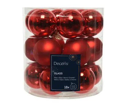 Kerstballen glas shiny,matt mix Kerstrood