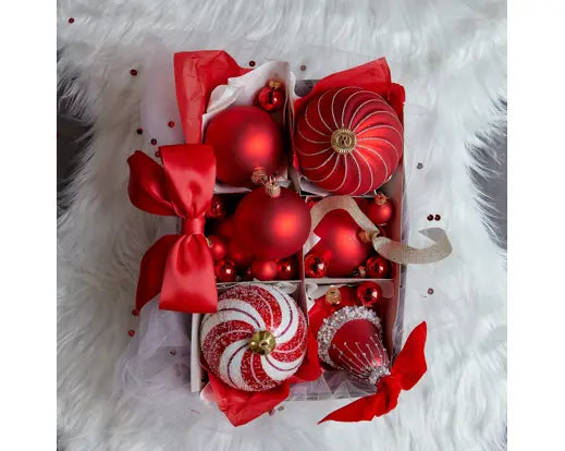 Kerstballen glas shiny,matt mix Kerstrood
