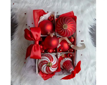 Kerstballen glas shiny,matt mix Kerstrood