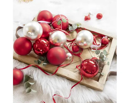 Kerstballen glas shiny,matt mix Kerstrood