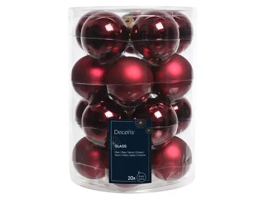 Kerstballen glas shiny,matt mix Ossenbloed