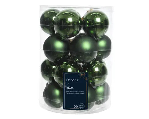 Kerstballen glas shiny,matt mix Dennengroen