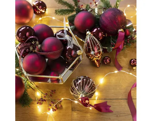 Kerstballen glas shiny,matt mix Ossenbloed