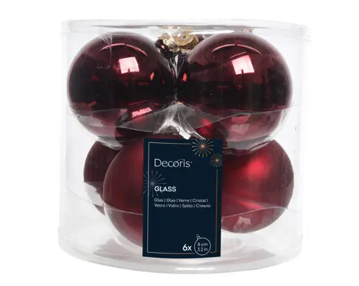 Kerstballen glas shiny,matt mix Ossenbloed