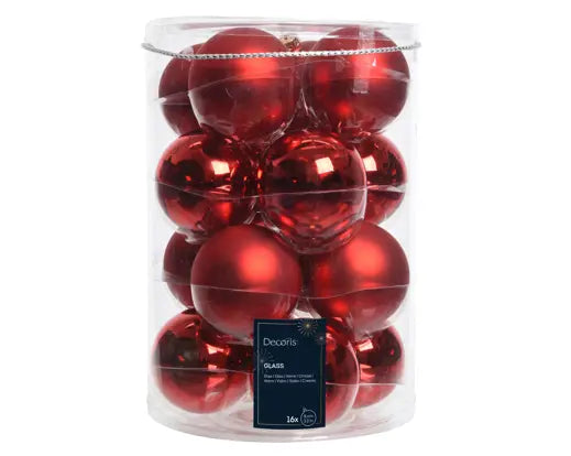 Kerstballen glas shiny,matt mix Kerstrood