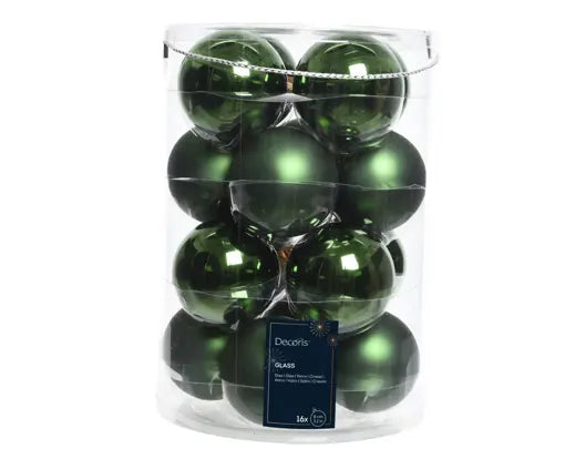 Kerstballen glas shiny,matt mix Dennengroen