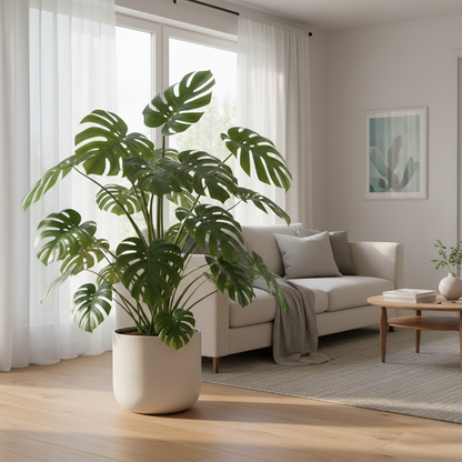 Monstera deliciosa in moderne woonkamer met natuurlijk licht