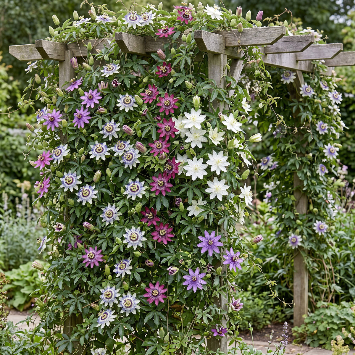 8x Passiflora Regenboog - Passiflora Rainbow - Wit - Paars - Roze - Paars - Klimplant - Ø9cm - ↕35cm