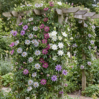 8x Passiflora Regenboog - Passiflora Rainbow - Wit - Paars - Roze - Paars - Klimplant - Ø9cm - ↕35cm